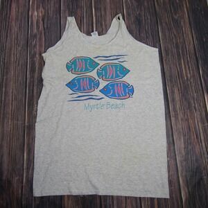 Vintage Myrtle Beach Shirt Mens One Size Gray Tank Top Fish Graphic Made USA 90s